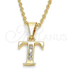 Oro Laminado Fancy Pendant, Gold Filled Style Initials Design, with White Cubic Zirconia, Polished, Golden Finish, 05.26.0032