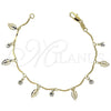 Oro Laminado Charm Bracelet, Gold Filled Style Leaf Design, with White Cubic Zirconia, Polished, Golden Finish, 03.63.0204.07 (03 MM Thickness, 7 Inches Length)