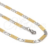Stainless Steel Necklace and Bracelet, Mariner Design, Diamond Cutting Finish, Two Tone, 04.113.0059.24