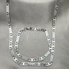 Stainless Steel Necklace and Bracelet, Greek Key Design, Diamond Cutting Finish, Steel Finish, 04.113.0046.24