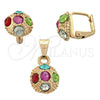 Oro Laminado Earring and Pendant Adult Set, Gold Filled Style with White Crystal, Polished, Golden Finish, 10.150.0039