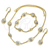 Oro Laminado Necklace, Bracelet and Earring, Gold Filled Style Ball Design, with White Crystal, Polished, Golden Finish, 06.59.0090