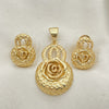 Oro Laminado Earring and Pendant Adult Set, Gold Filled Style Flower Design, Matte Finish, Golden Finish, 10.91.0297
