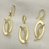 Oro Laminado Earring and Pendant Adult Set, Gold Filled Style with White Crystal, Polished, Golden Finish, 10.59.0121