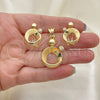 Oro Laminado Earring and Pendant Adult Set, Gold Filled Style with White Crystal, Polished, Golden Finish, 10.59.0146