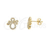 Oro Laminado Stud Earring, Gold Filled Style Infinite Design, with White Micro Pave, Polished, Golden Finish, 02.122.0077