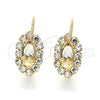 Oro Laminado Leverback Earring, Gold Filled Style Leaf Design, with White Crystal, Polished, Golden Finish, 02.122.0082