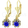 Oro Laminado Dangle Earring, Gold Filled Style Flower Design, with Tanzanite and White Cubic Zirconia, Polished, Golden Finish, 5.125.017.4
