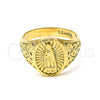Oro Laminado Mens Ring, Gold Filled Style Guadalupe Design, Diamond Cutting Finish, Golden Finish, 01.185.0003.10 (Size 10)