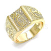 Oro Laminado Mens Ring, Gold Filled Style Guadalupe Design, Diamond Cutting Finish, Golden Finish, 01.185.0002.11 (Size 11)