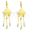 Oro Laminado Chandelier Earring, Gold Filled Style Filigree Design, with White Crystal, Polished, Golden Finish, 02.211.0012