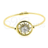 Oro Laminado Individual Bangle, Gold Filled Style Sun and Ball Design, with White Crystal, Polished, Golden Finish, 07.59.0047 (60 MM Thickness, Size 3 (2.00 Diameter))