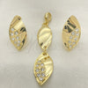 Oro Laminado Earring and Pendant Adult Set, Gold Filled Style Leaf Design, with White Cubic Zirconia, Polished, Golden Finish, 10.59.0226