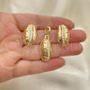 Oro Laminado Earring and Pendant Adult Set, Gold Filled Style Leaf and Greek Key Design, with White Crystal, Polished, Golden Finish, 10.59.0225