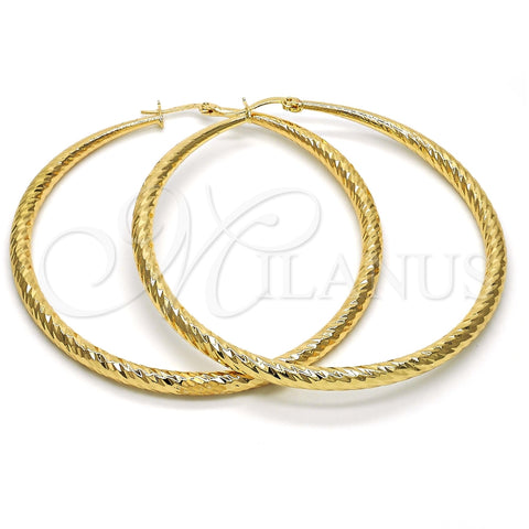 Oro Laminado Extra Large Hoop, Gold Filled Style Hollow Design, Diamond Cutting Finish, Golden Finish, 02.170.0085.70