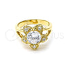 Oro Laminado Multi Stone Ring, Gold Filled Style Flower Design, with White Cubic Zirconia, Polished, Golden Finish, 5.169.015.08 (Size 8)