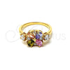 Oro Laminado Multi Stone Ring, Gold Filled Style Flower Design, with Multicolor Cubic Zirconia, Polished, Golden Finish, 5.172.002.08 (Size 8)