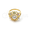 Oro Laminado Multi Stone Ring, Gold Filled Style Flower Design, with Multicolor Cubic Zirconia, Diamond Cutting Finish, Golden Finish, 5.172.035.09 (Size 9)