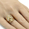 Oro Laminado Multi Stone Ring, Gold Filled Style Angel Design, with White Cubic Zirconia, Polished, Golden Finish, 01.60.0001.09 (Size 9)
