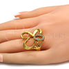 Oro Laminado Multi Stone Ring, Gold Filled Style Butterfly Design, with White Cubic Zirconia, Polished, Golden Finish, 01.118.0040.09 (Size 9)