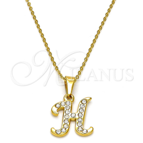 Stainless Steel Pendant Necklace, Initials and Rolo Design, with White Crystal, Polished, Golden Finish, 04.238.0007.18