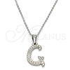 Stainless Steel Pendant Necklace, Initials and Rolo Design, with White Crystal, Polished, Steel Finish, 04.238.0006.1.18 (02 MM Thickness, 18 Inches Length)