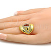 Oro Laminado Multi Stone Ring, Gold Filled Style Greek Key Design, with White Crystal, Polished, Golden Finish, 01.241.0001.10 (Size 10)