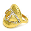 Oro Laminado Multi Stone Ring, Gold Filled Style Greek Key Design, with White Crystal, Polished, Golden Finish, 01.241.0001.10 (Size 10)