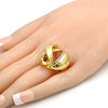 Oro Laminado Multi Stone Ring, Gold Filled Style Greek Key Design, with White Crystal, Polished, Golden Finish, 01.241.0009.08 (Size 8)