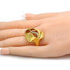 Oro Laminado Multi Stone Ring, Gold Filled Style with White Crystal, Polished, Golden Finish, 01.241.0010.10 (Size 10)
