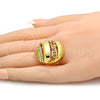 Oro Laminado Multi Stone Ring, Gold Filled Style Greek Key Design, with White Crystal, Polished, Golden Finish, 01.241.0013.07 (Size 7)