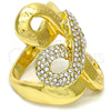 Oro Laminado Multi Stone Ring, Gold Filled Style Greek Key Design, with White Crystal, Polished, Golden Finish, 01.241.0015.07 (Size 7)