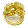 Oro Laminado Multi Stone Ring, Gold Filled Style Greek Key Design, with White Crystal, Polished, Golden Finish, 01.241.0015.08 (Size 8)