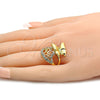 Oro Laminado Multi Stone Ring, Gold Filled Style Butterfly Design, with White Crystal, Polished, Golden Finish, 01.241.0026.07 (Size 7)