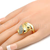 Oro Laminado Multi Stone Ring, Gold Filled Style Flower Design, with White Crystal, Polished, Golden Finish, 01.241.0031.09 (Size 9)