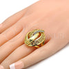 Oro Laminado Multi Stone Ring, Gold Filled Style Greek Key Design, with White Crystal, Polished, Golden Finish, 01.241.0033.06 (Size 6)
