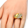 Oro Laminado Multi Stone Ring, Gold Filled Style Greek Key Design, with White Crystal, Polished, Golden Finish, 01.241.0040.07 (Size 7)