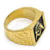 Oro Laminado Mens Ring, Gold Filled Style Black Enamel Finish, Golden Finish, 01.185.0011.12 (Size 12)