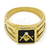 Oro Laminado Mens Ring, Gold Filled Style with White Crystal, Black Enamel Finish, Golden Finish, 01.185.0012.12 (Size 12)