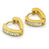Stainless Steel Huggie Hoop, Heart Design, with White Crystal, Polished, Golden Finish, 02.230.0016.15