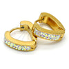 Stainless Steel Huggie Hoop, Heart Design, with White Crystal, Polished, Golden Finish, 02.230.0016.15
