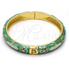 Oro Laminado Individual Bangle, Gold Filled Style Flower Design, Green Enamel Finish, Golden Finish, 07.246.0002.1.02