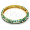 Oro Laminado Individual Bangle, Gold Filled Style Flower Design, Green Enamel Finish, Golden Finish, 07.246.0002.1.02