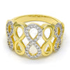Oro Laminado Multi Stone Ring, Gold Filled Style Infinite Design, with White Micro Pave, Polished, Two Tone, 01.99.0033.07 (Size 7)