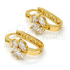 Oro Laminado Small Hoop, Gold Filled Style Leaf Design, with White Cubic Zirconia, Polished, Golden Finish, 02.196.0080.15