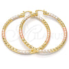 Oro Laminado Large Hoop, Gold Filled Style Twist and Hollow Design, Polished, Tricolor, 02.170.0108.1.60