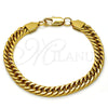 Stainless Steel Basic Bracelet, Curb Design, Polished, Golden Finish, 03.256.0001.09 (08 MM Thickness, 9 Inches Length)