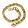 Gold Tone Basic Bracelet, Rope Design, Polished, Golden Finish, 04.242.0041.08GT (05 MM Thickness, 8 Inches Length)