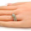 Oro Laminado Wedding Ring, Gold Filled Style Duo Design, with White Cubic Zirconia, Polished, Golden Finish, 01.99.0076.09 (Size 9)