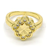 Oro Laminado Multi Stone Ring, Gold Filled Style Flower Design, with White Micro Pave, Polished, Golden Finish, 01.99.0083.09 (Size 9)